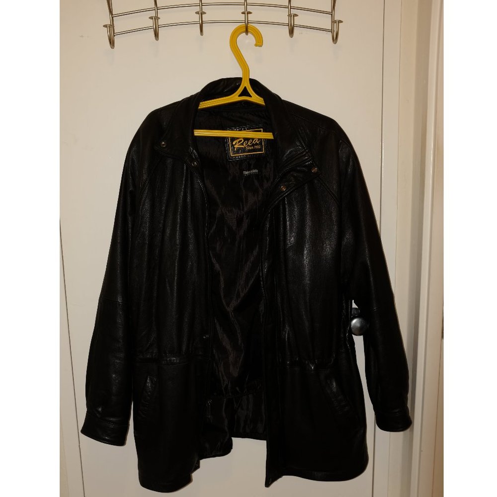 Reed Leather Sportswear Black Leather Coat LARGE 4